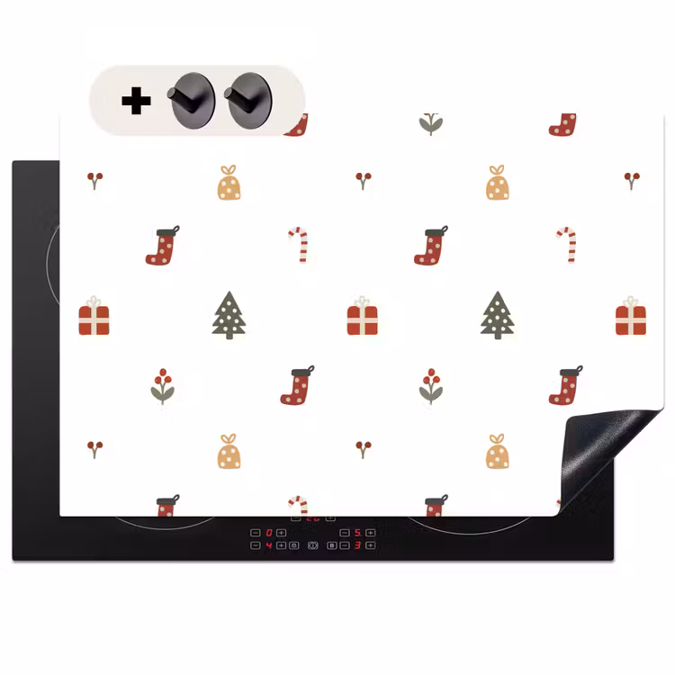 2-in-1 Herdabdeckplatte & Spritzschutz - Illustration - Weihnachtssymbole - Weiß — 1