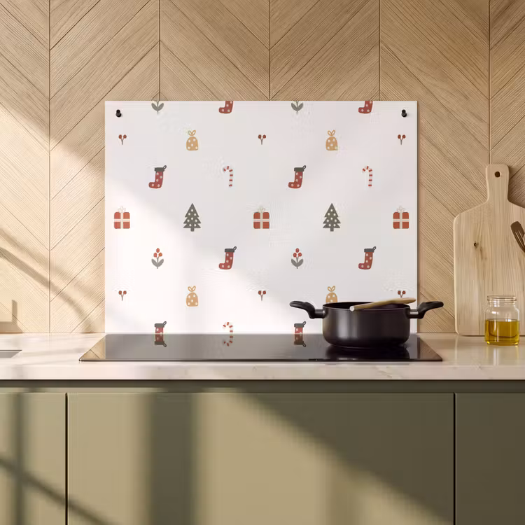 2-in-1 Herdabdeckplatte & Spritzschutz - Illustration - Weihnachtssymbole - Weiß — 3