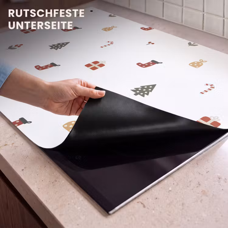 2-in-1 Herdabdeckplatte & Spritzschutz - Illustration - Weihnachtssymbole - Weiß — 4