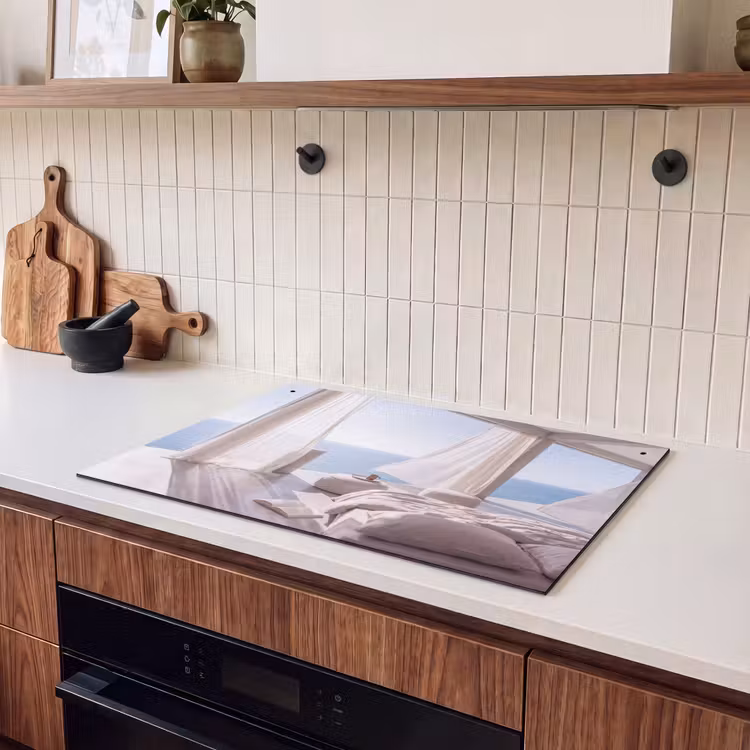 Interieur - Zeezicht - Modern - Rust - Beige Inductie beschemer met haakjes klein -sfeer1