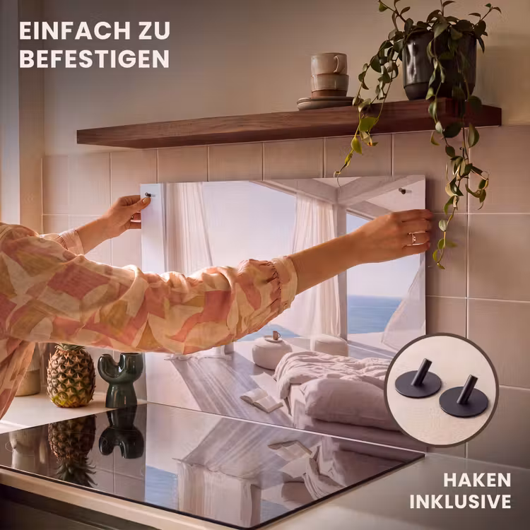 Interieur - Zeezicht - Modern - Rust - Beige Inductie beschemer met haakjes klein -ky-ophangen-de
