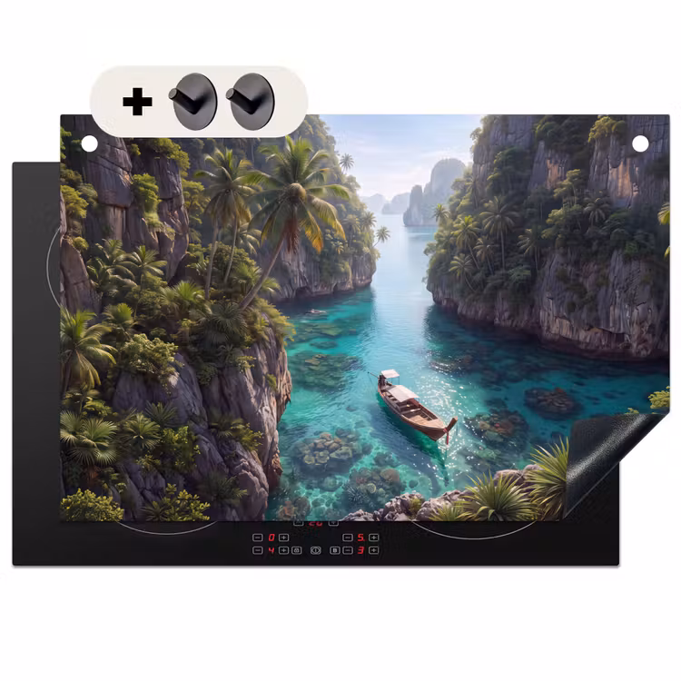 Eiland - Tropisch - Water - Palmbomen - Natuur Inductie beschemer met haakjes klein -3d