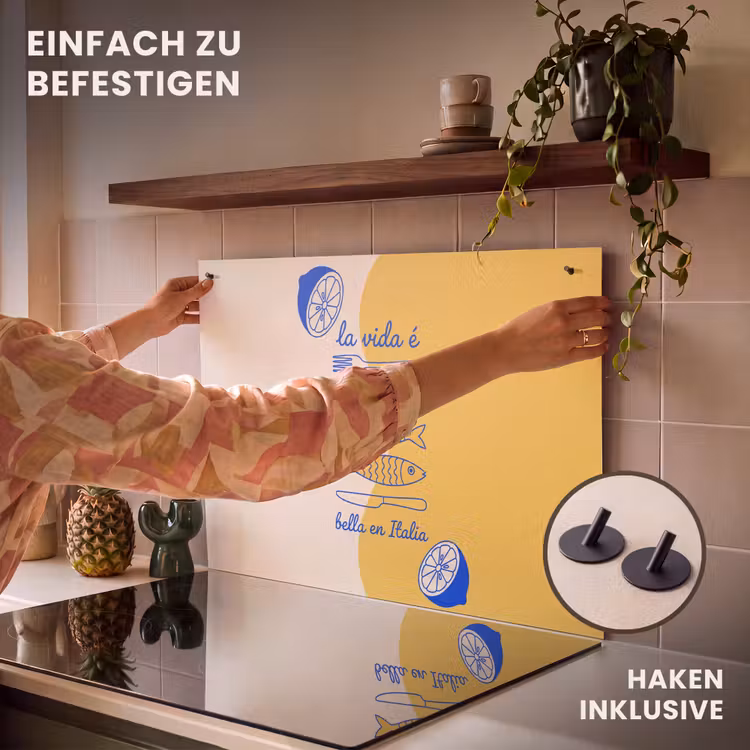 Italië - Eten - Citroen - Vis - Grafisch Inductie beschemer met haakjes klein -ky-ophangen-de