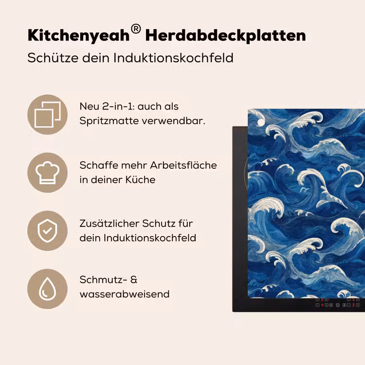 Japans - Oceaan - Golven - Blauw Inductie beschemer met haakjes klein 777 -ky-usp-de
