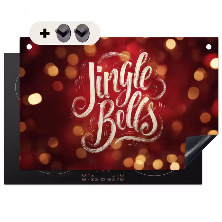 2-in-1 Herdabdeckplatte & Spritzschutz - Jingle - Bells - Weihnachten - Rot - Jingle - Bells - Kerst - Rood Inductie beschemer met haakjes klein