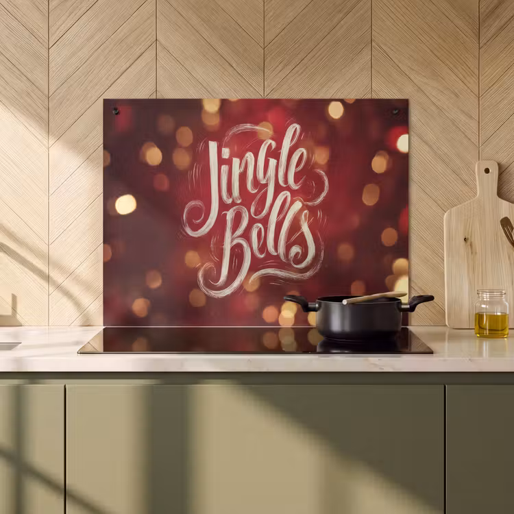 2-in-1 Herdabdeckplatte & Spritzschutz - Jingle - Bells - Weihnachten - Rot - Jingle - Bells - Kerst - Rood Inductie beschemer met haakjes klein