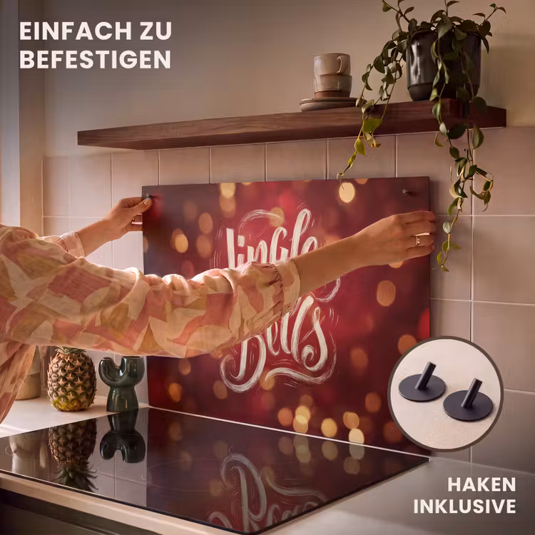 2-in-1 Herdabdeckplatte & Spritzschutz - Jingle - Bells - Weihnachten - Rot - Jingle - Bells - Kerst - Rood Inductie beschemer met haakjes klein