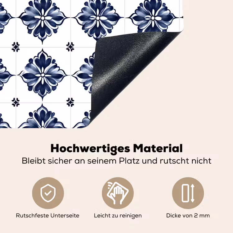 Tegelmotief - Blauw - Wit - Bloem Inductie beschemer met haakjes klein 777 -ky-onderkant-de