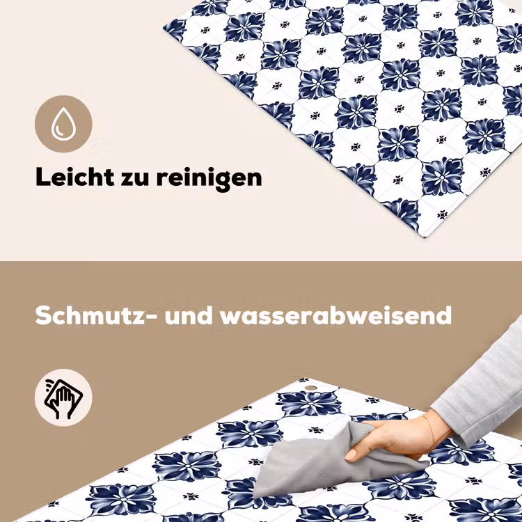 Tegelmotief - Blauw - Wit - Bloem Inductie beschemer met haakjes klein 777 -ky-schoon-de