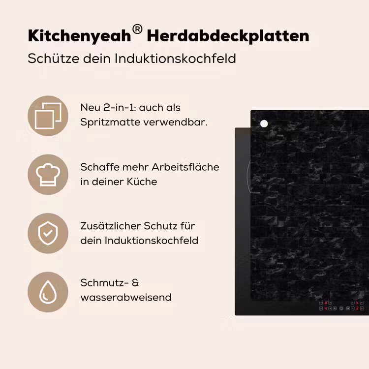 Tegels - Patroon - Marmer - Zwart Inductie beschemer met haakjes klein 777 -ky-usp-de