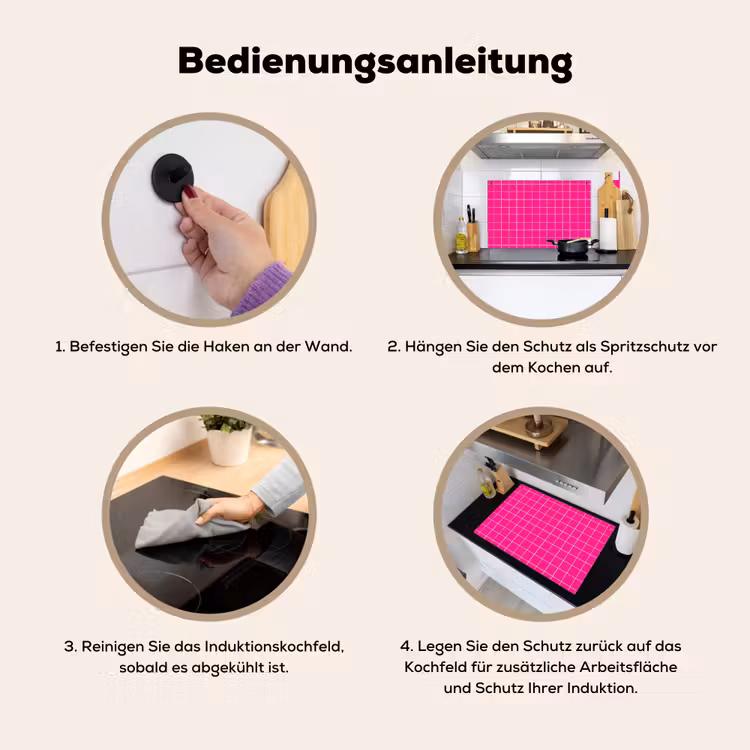Tegels - Vierkant - Fuchsia Inductie beschemer met haakjes klein 777 -ky-gebruik-de