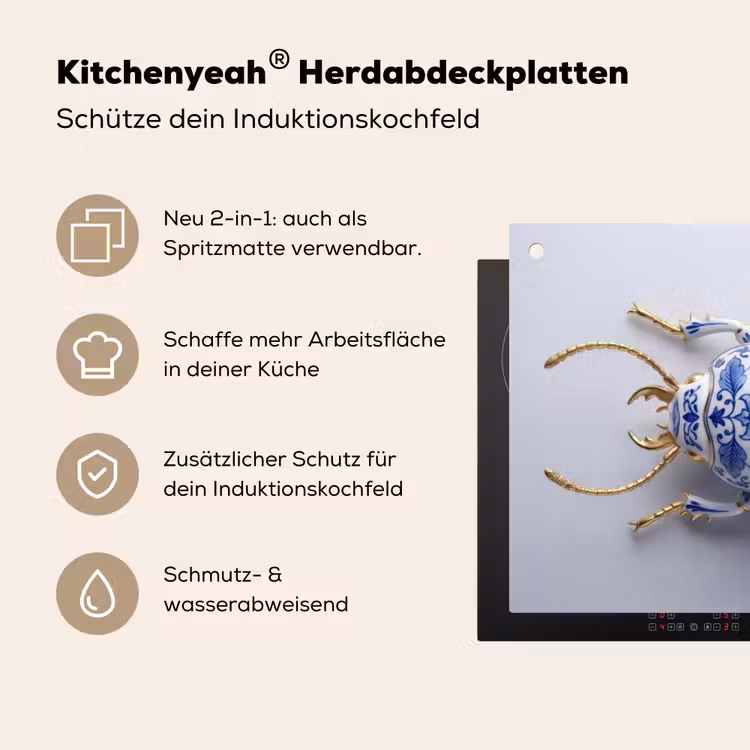Kever - Delfts - Blauw - Goud Inductie beschemer met haakjes klein -ky-usp-de