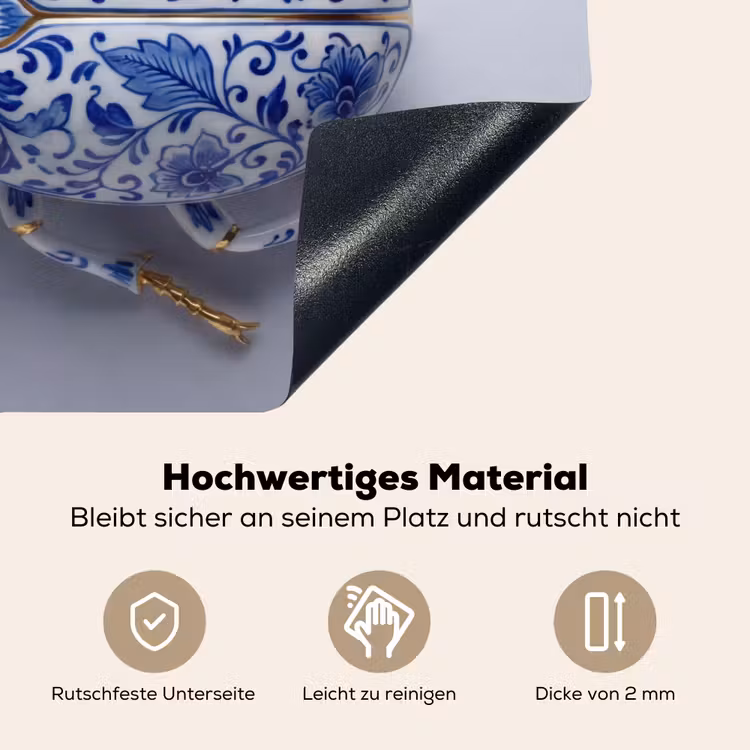 Kever - Delfts - Blauw - Goud Inductie beschemer met haakjes klein -ky-onderkant-de