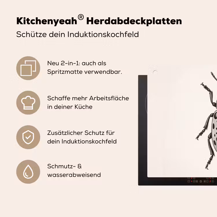 Kever - Insect - Vintage Inductie beschemer met haakjes klein -ky-usp-de