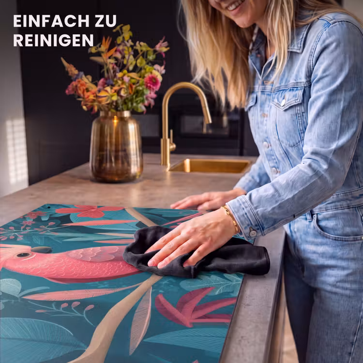 2-in-1 Herdabdeckplatte & Spritzschutz - Kakadu - Tropische Blätter - Zweig - Kaketoe - Tropische bladeren - Tak Inductie beschemer met haakjes klein