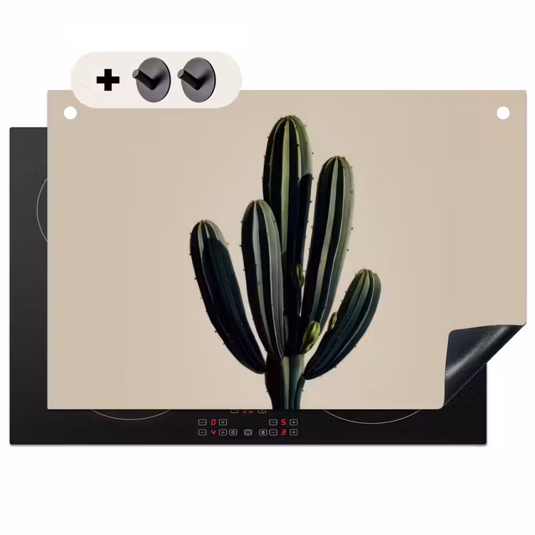 2-in-1 Herdabdeckplatte & Spritzschutz - Kaktus - Dezent - Grün - Cactus - Subtiel - Groen Inductie beschemer met haakjes klein