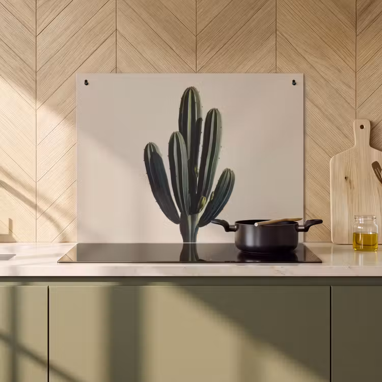 2-in-1 Herdabdeckplatte & Spritzschutz - Kaktus - Dezent - Grün - Cactus - Subtiel - Groen Inductie beschemer met haakjes klein