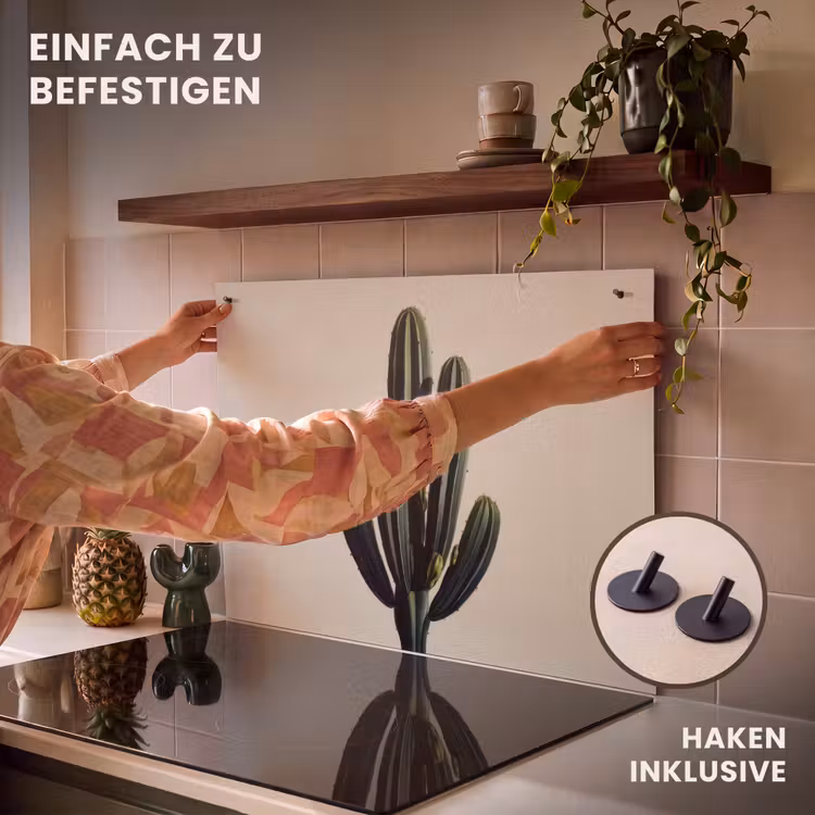 2-in-1 Herdabdeckplatte & Spritzschutz - Kaktus - Dezent - Grün - Cactus - Subtiel - Groen Inductie beschemer met haakjes klein