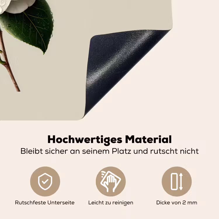 2-in-1 Herdabdeckplatte & Spritzschutz - Kamelienblüte - Weiß - Grün - Cameliabloem - Wit - Groen Inductie beschemer met haakjes klein