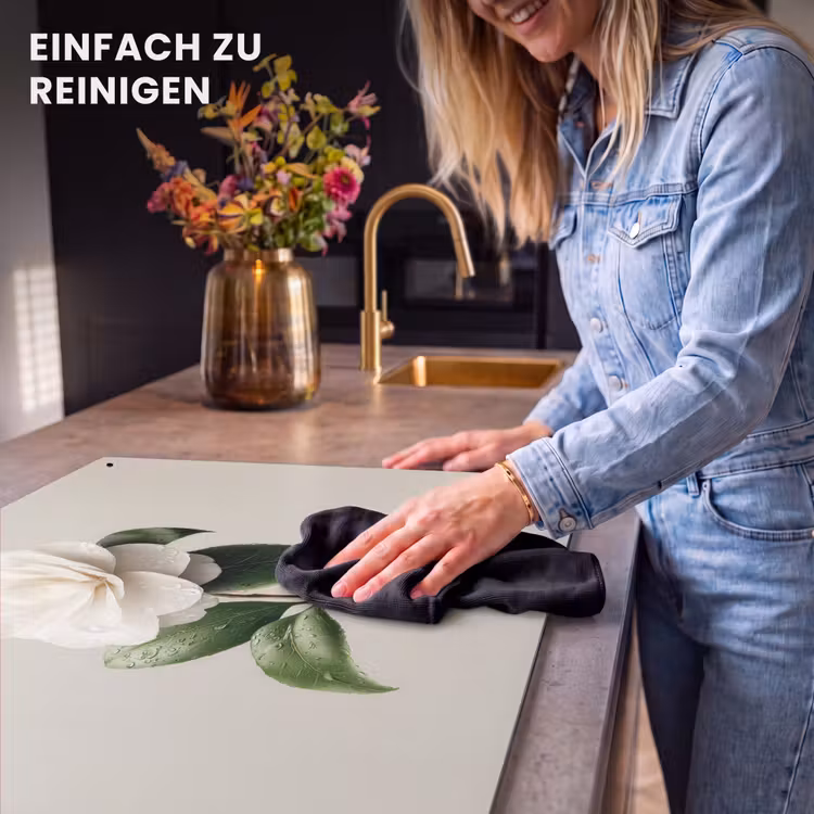 2-in-1 Herdabdeckplatte & Spritzschutz - Kamelienblüte - Weiß - Grün - Cameliabloem - Wit - Groen Inductie beschemer met haakjes klein