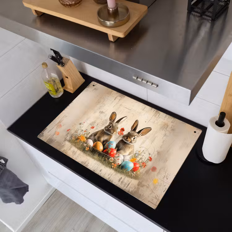 Konijnen - Bloemen - Eieren Inductie beschemer met haakjes klein -sfeer1
