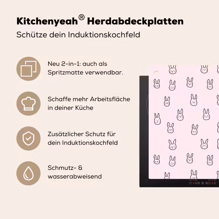 Konijnen - Minimalistisch - Roze Inductie beschemer met haakjes klein 777 -ky-usp-de