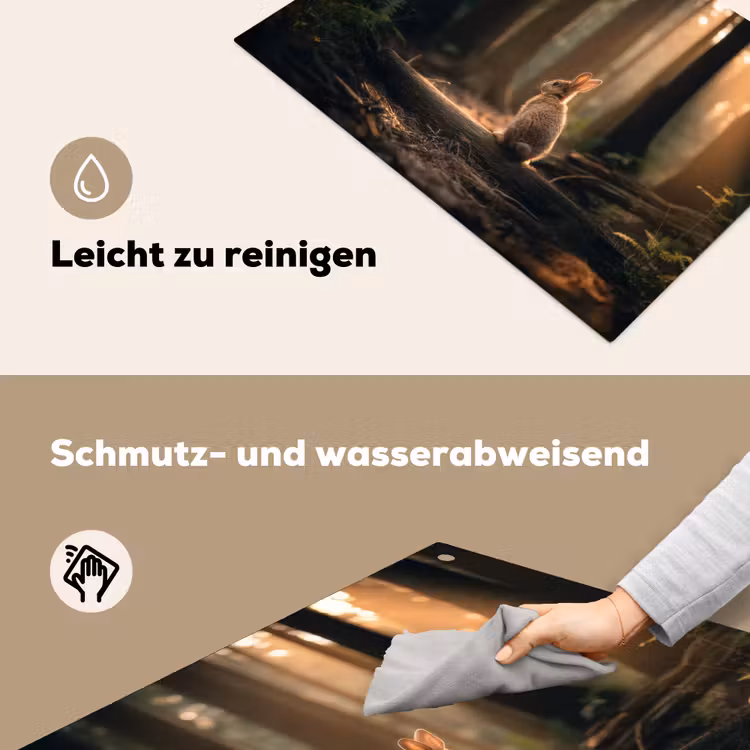 2-in-1 Herdabdeckplatte & Spritzschutz - Kaninchen - Wald - Sonnenstrahlen - Konijn - Bos - Zonnestralen Inductie beschemer met haakjes klein