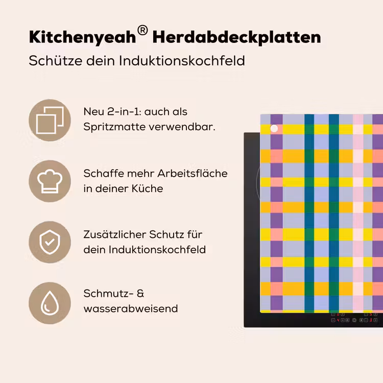 Ruit - Patroon - Kleurrijk Inductie beschemer met haakjes klein 777 -ky-usp-de