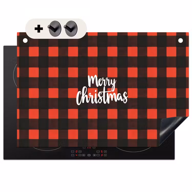 2-in-1 Herdabdeckplatte & Spritzschutz - Kariert - Rot - Text - Weihnachten - Geruit - Rood - Tekst - Christmas Inductie beschemer met haakjes klein