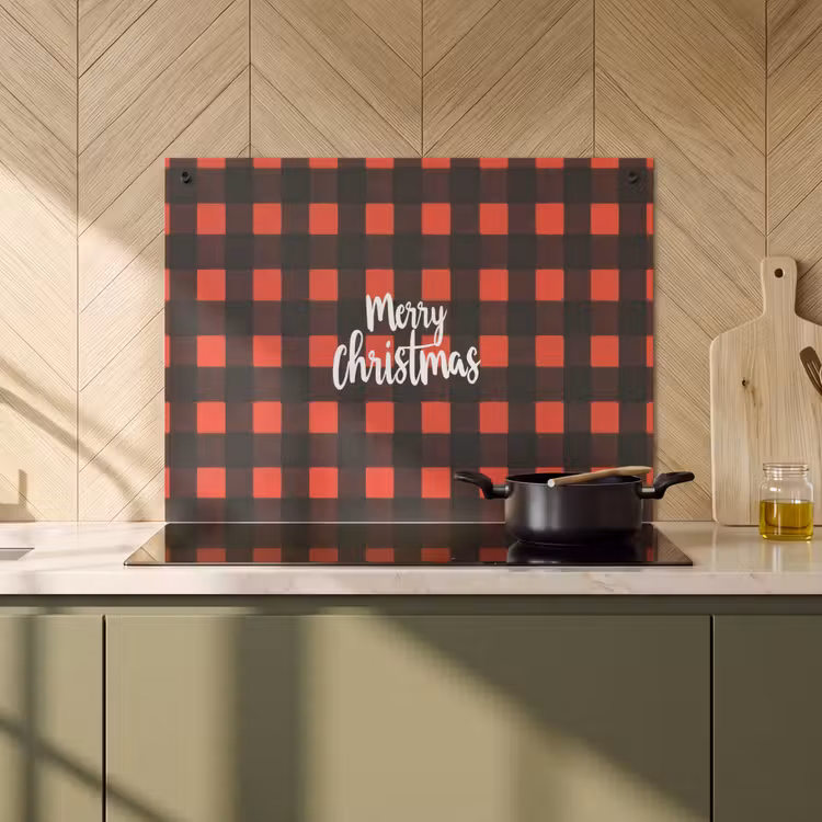 2-in-1 Herdabdeckplatte & Spritzschutz - Kariert - Rot - Text - Weihnachten - Geruit - Rood - Tekst - Christmas Inductie beschemer met haakjes klein