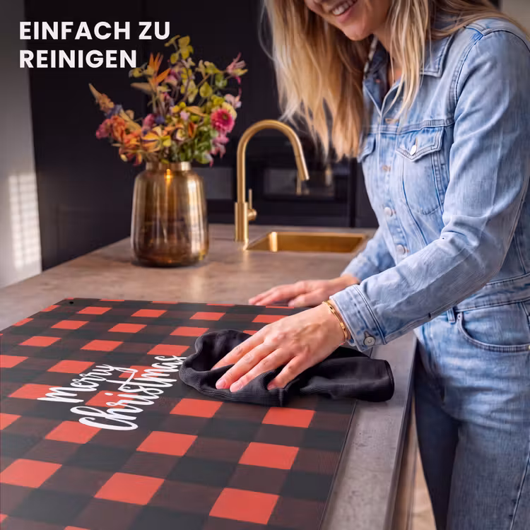 2-in-1 Herdabdeckplatte & Spritzschutz - Kariert - Rot - Text - Weihnachten - Geruit - Rood - Tekst - Christmas Inductie beschemer met haakjes klein