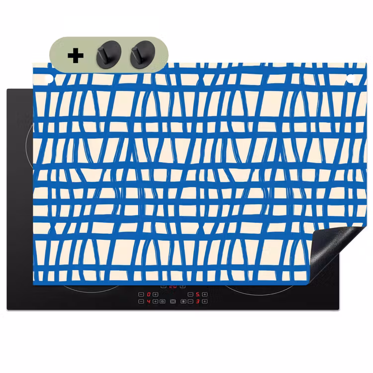 Ruitpatroon - Blauw - Crème Inductie beschemer met haakjes klein 777 -3d