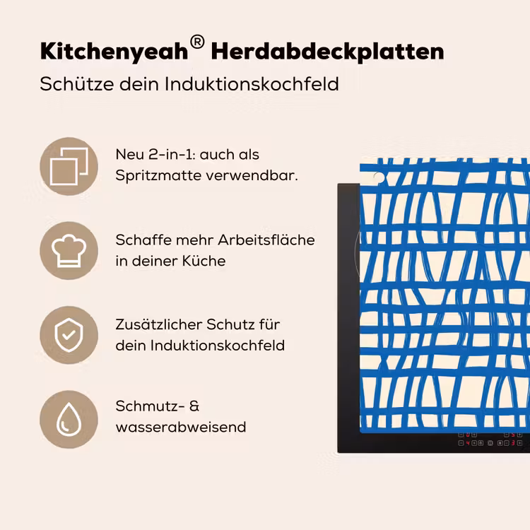 Ruitpatroon - Blauw - Crème Inductie beschemer met haakjes klein 777 -ky-usp-de