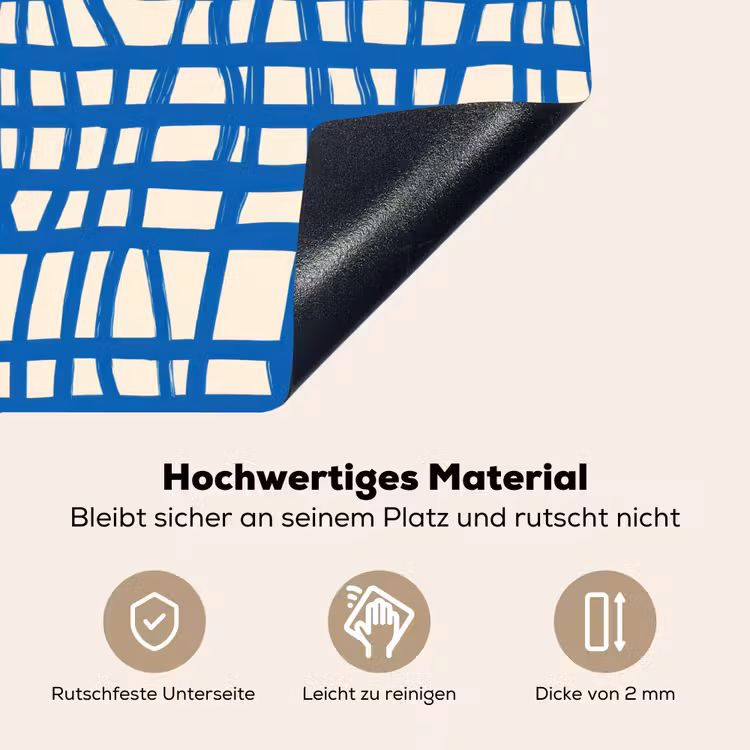 Ruitpatroon - Blauw - Crème Inductie beschemer met haakjes klein 777 -ky-onderkant-de