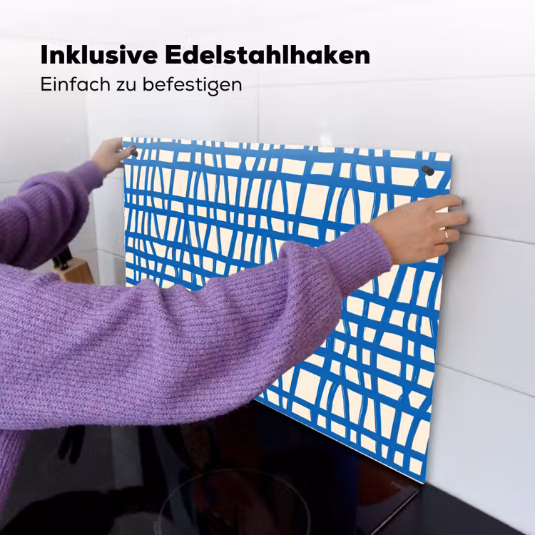 Ruitpatroon - Blauw - Crème Inductie beschemer met haakjes klein 777 -ky-ophangen-de