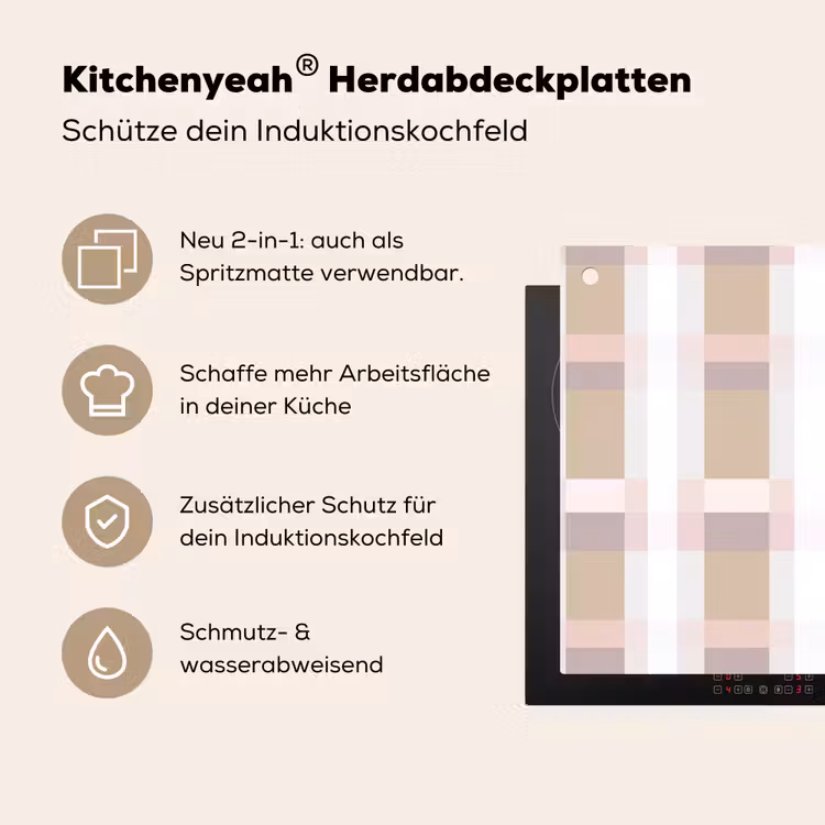Ruitpatroon - Aardetinten - Minimalistisch Inductie beschemer met haakjes klein 777 -ky-usp-de