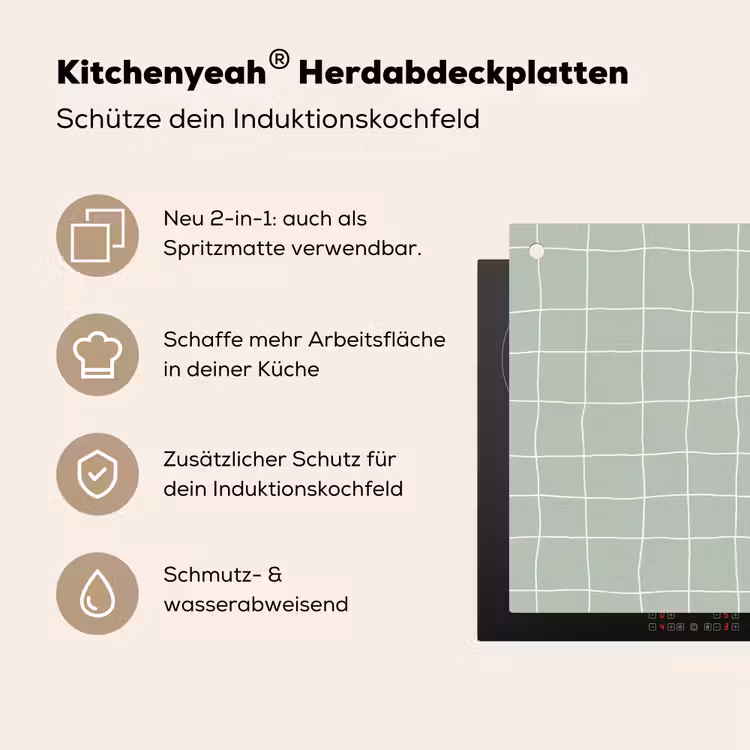 Ruitpatroon - Golvend - Groen Inductie beschemer met haakjes klein 777 -ky-usp-de