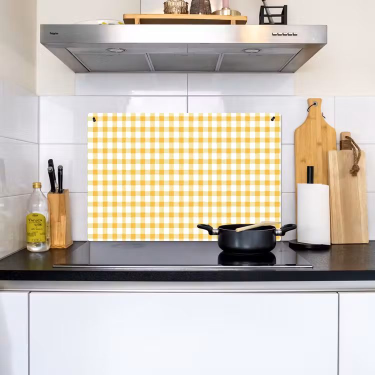 Ruit - Gingham - Klassiek - Geel en Wit Inductie beschemer met haakjes klein 777 -sfeer2
