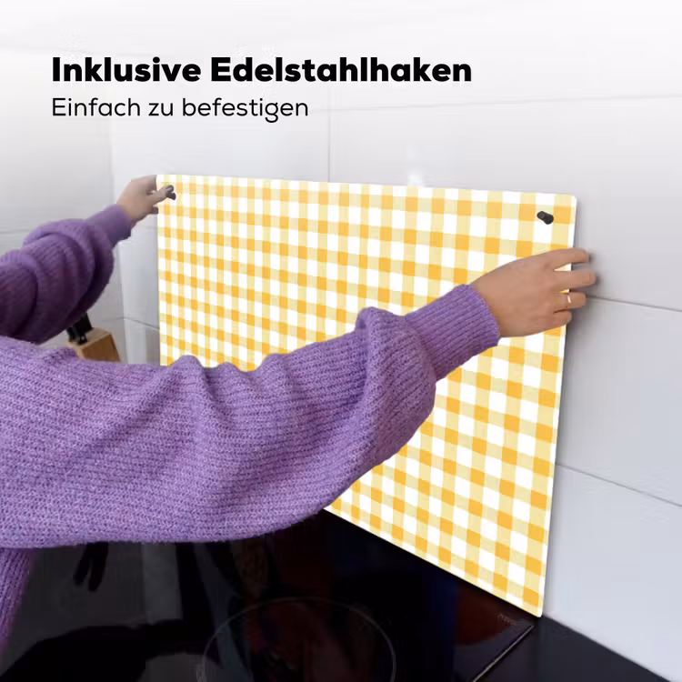 Ruit - Gingham - Klassiek - Geel en Wit Inductie beschemer met haakjes klein 777 -ky-ophangen-de