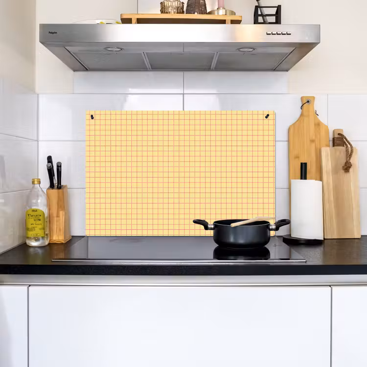 Ruitjes - Grid - Minimalistisch - Geel - Roze Inductie beschemer met haakjes klein 777 -sfeer2
