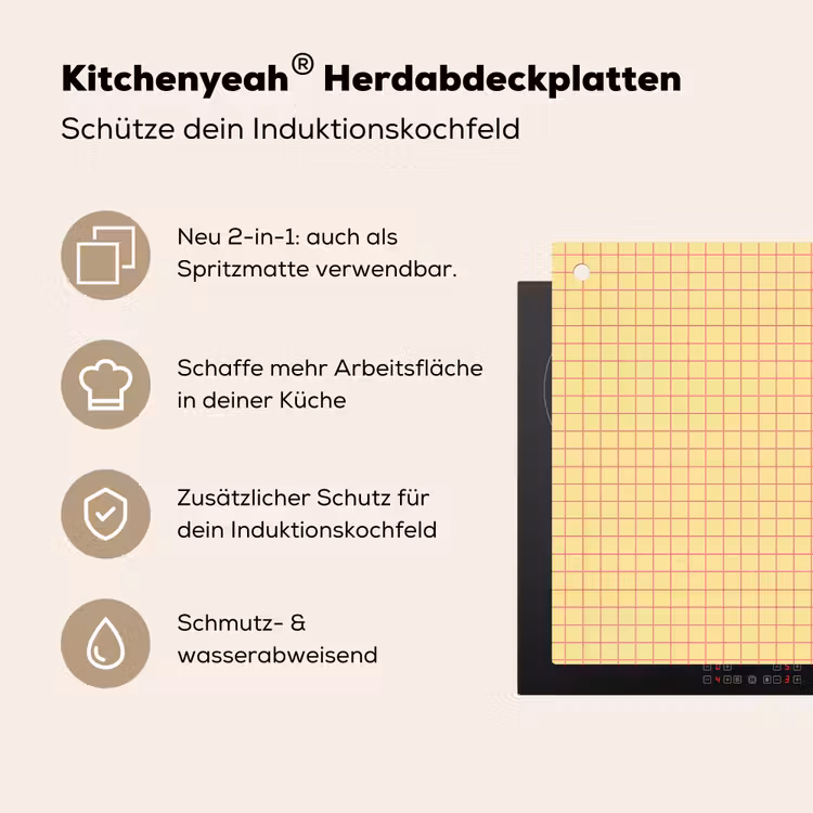 Ruitjes - Grid - Minimalistisch - Geel - Roze Inductie beschemer met haakjes klein 777 -ky-usp-de