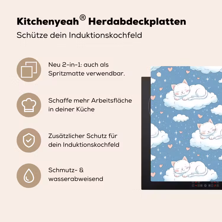 Kitten - Wolken - Blauw Inductie beschemer met haakjes klein 777 -ky-usp-de