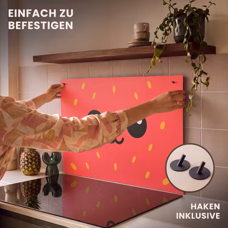 2-in-1 Herdabdeckplatte & Spritzschutz - Katze - Erdbeere - Cartoon - Kat - Aardbei - Cartoon Inductie beschemer met haakjes klein