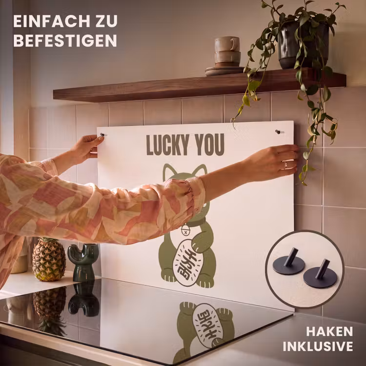 Kat - Geluk - Dieren - Modern - Groen Inductie beschemer met haakjes klein -ky-ophangen-de
