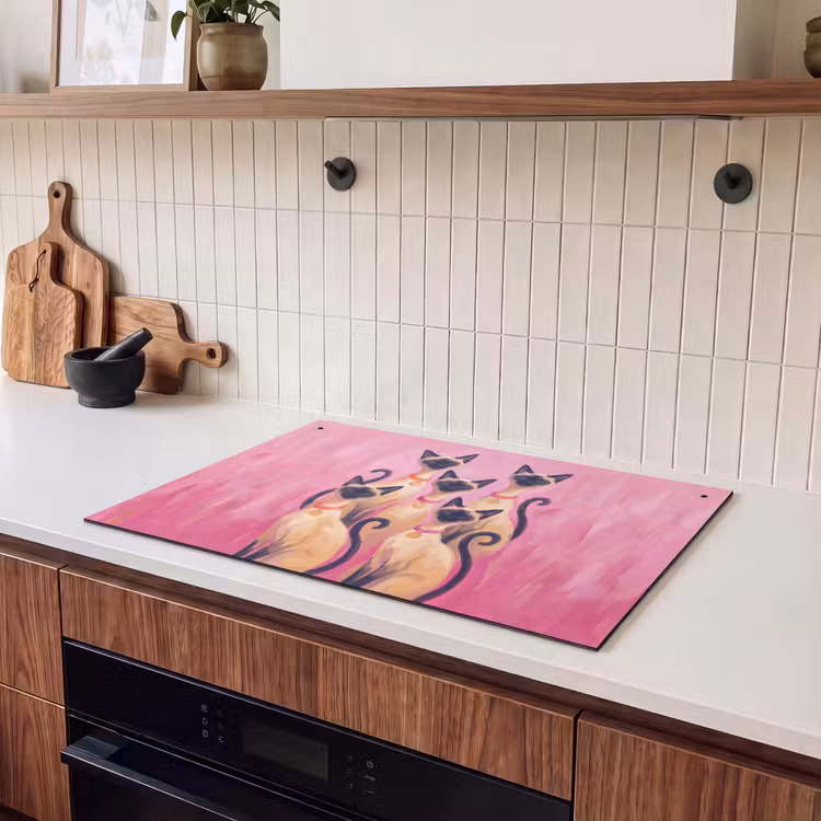 Kat - Groep - Dieren - Modern - Roze Inductie beschemer met haakjes klein -sfeer1