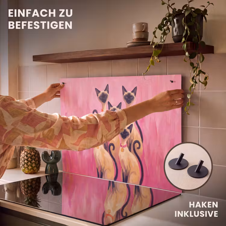 Kat - Groep - Dieren - Modern - Roze Inductie beschemer met haakjes klein -ky-ophangen-de