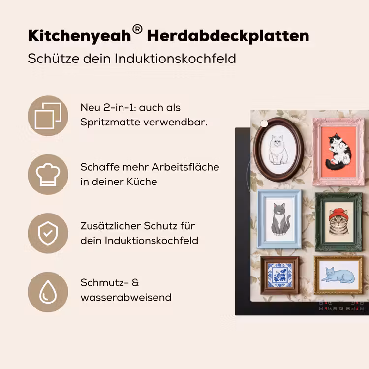 Kat - Portret - Dieren - Illustratie - Lijst Inductie beschemer met haakjes klein -ky-usp-de