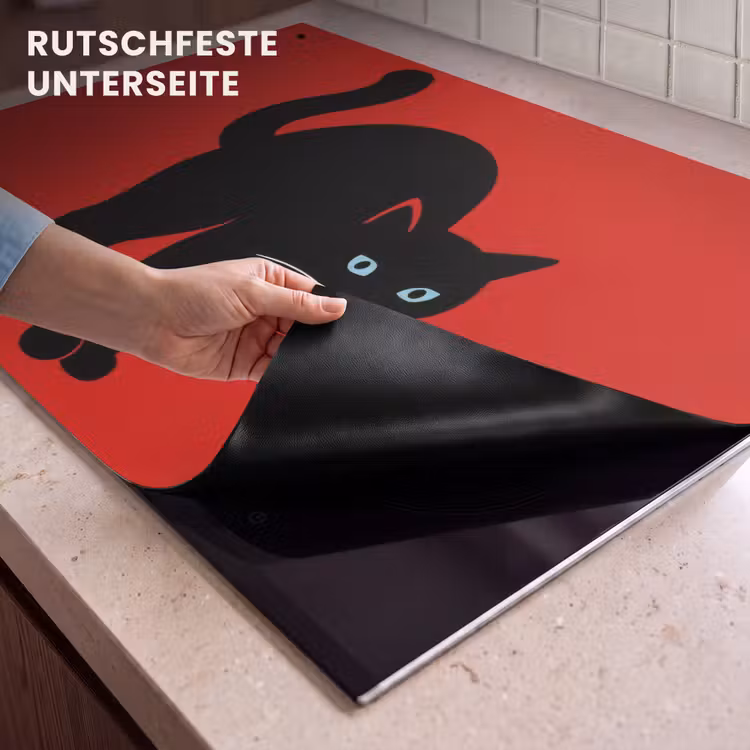 2-in-1 Herdabdeckplatte & Spritzschutz - Katze - Schwarz - Schwanz - Kat - Zwart - Staart Inductie beschemer met haakjes klein
