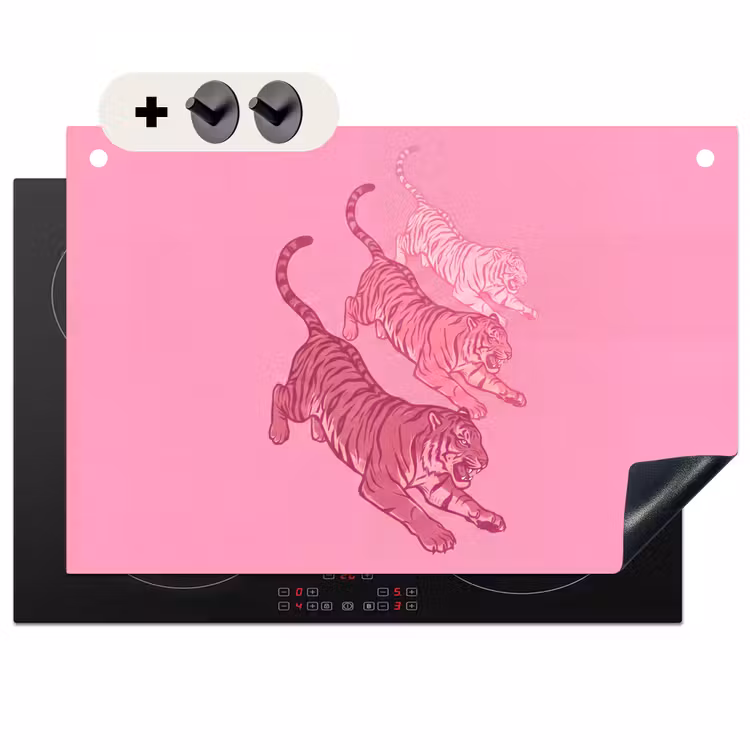 Kat - Springend - Dieren - Roze - Modern Inductie beschemer met haakjes klein -3d