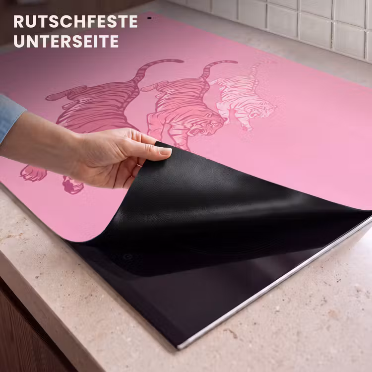 Kat - Springend - Dieren - Roze - Modern Inductie beschemer met haakjes klein -ky-onderkant-de